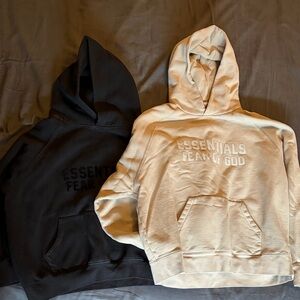Essentials Two-Tone Logo Hoodies — Black & Beige Set
